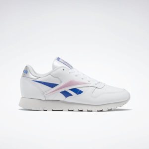 Adidasy Damskie Reebok Classic Leather Białe/Niebieskie/Różowe PL 76MKENQ